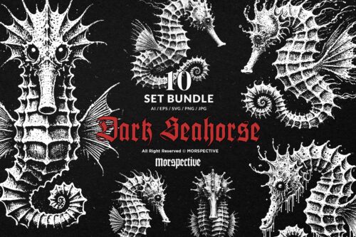 10 Bundle Dark Art Seahorse Sea