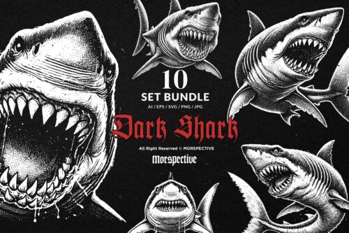 10 Bundle Dark Art Shark Fish Beast