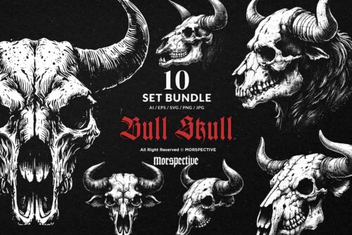 10 Bundle Dark Art Bull Skull