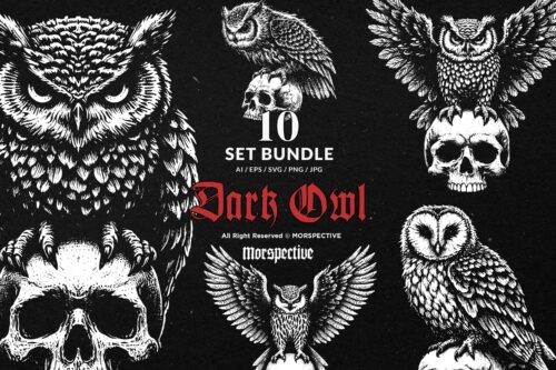 10 Bundle Dark Art Owl Bird