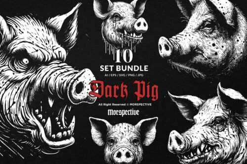 10 Bundle Dark Art Pig Beast
