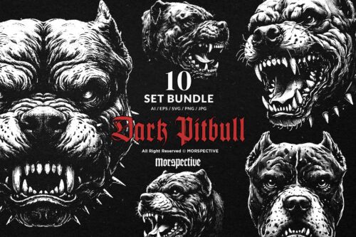 10 Bundle Dark Art Pitbull Dog