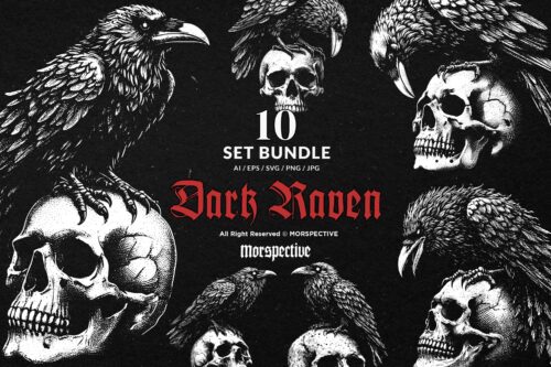 10 Bundle Dark Art Raven Bird Crow