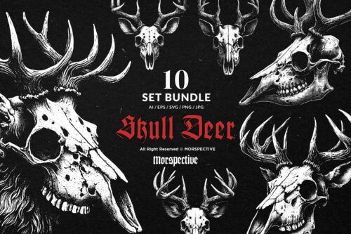 10 Bundle Dark Art Skull Deer