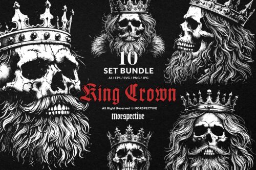 10 Bundle Dark Art King Skull Crown