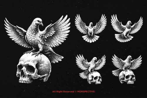 10 Bundle Dark Art Dove Standing on Skull - Image 3