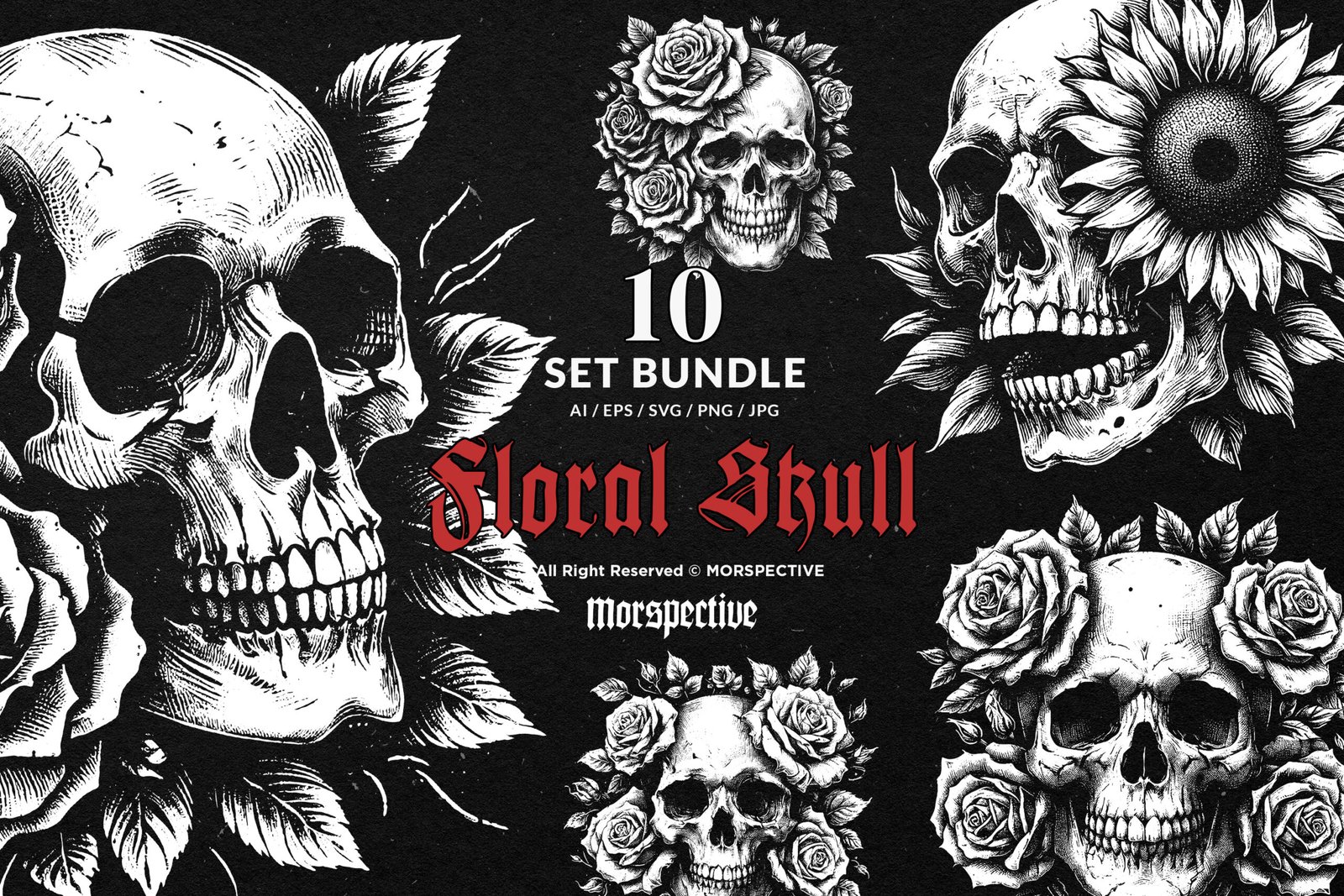 10 Bundle Dark Art Skull Rose Floral 1 10 Bundle Dark Art Skull Rose Floral