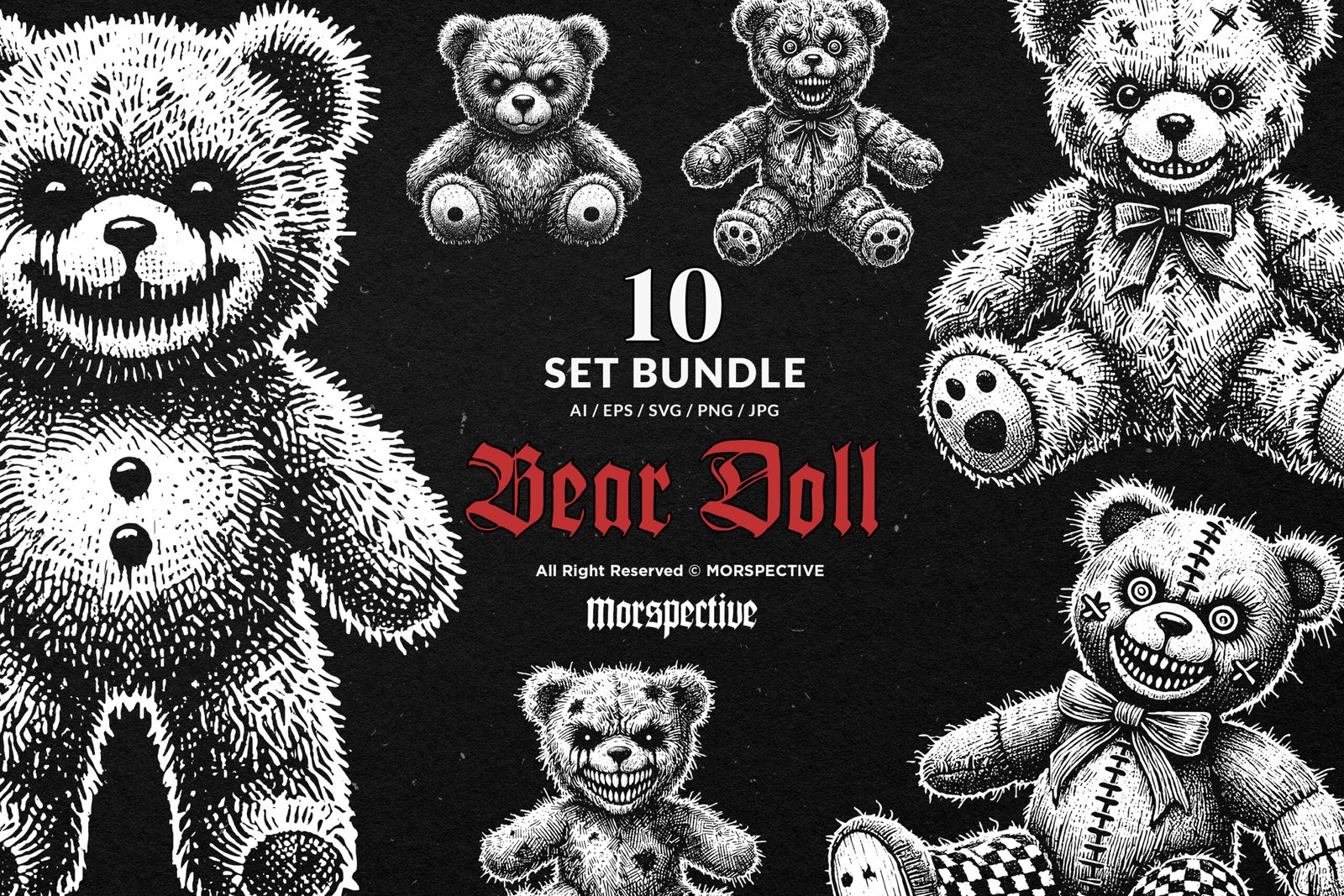 10 Bundle Dark Art Bear Doll 1 10 Bundle Dark Art Bear Doll