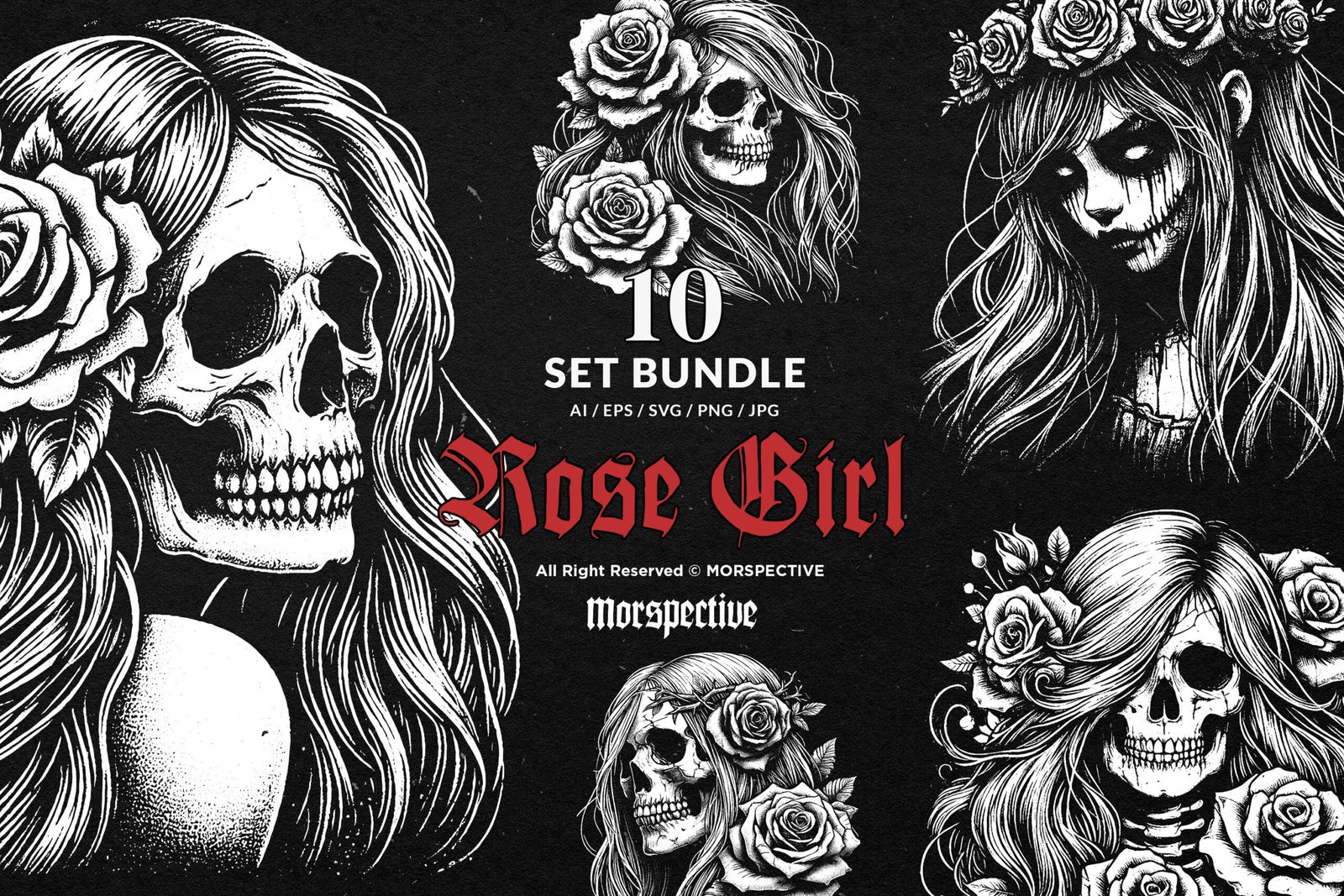 10 Bundle Dark Art Skull Girl Rose 1 10 Bundle Dark Art Skull Girl Rose