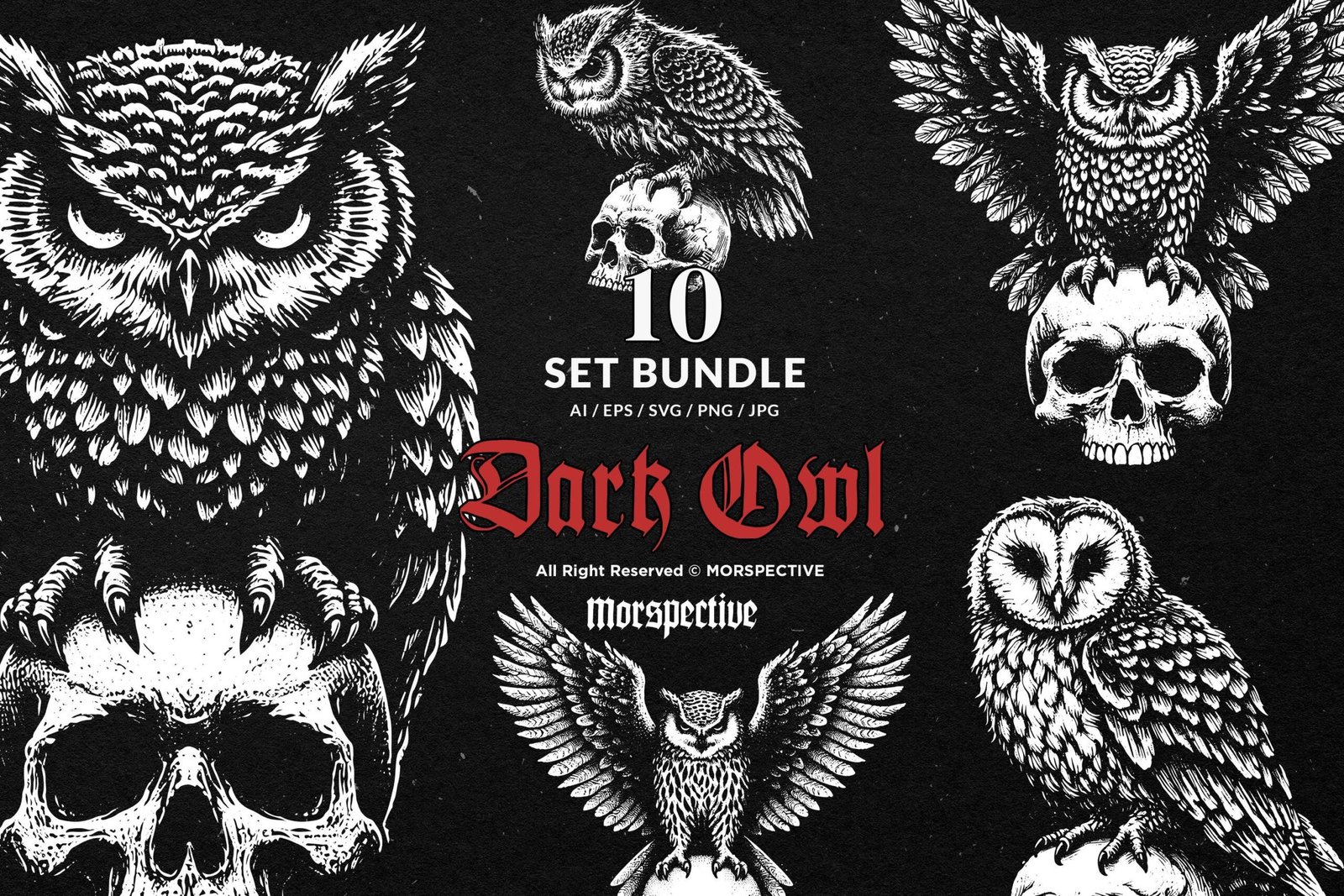 10 Bundle Dark Art Owl Bird Skull 1 10 Bundle Dark Art Owl Bird Skull