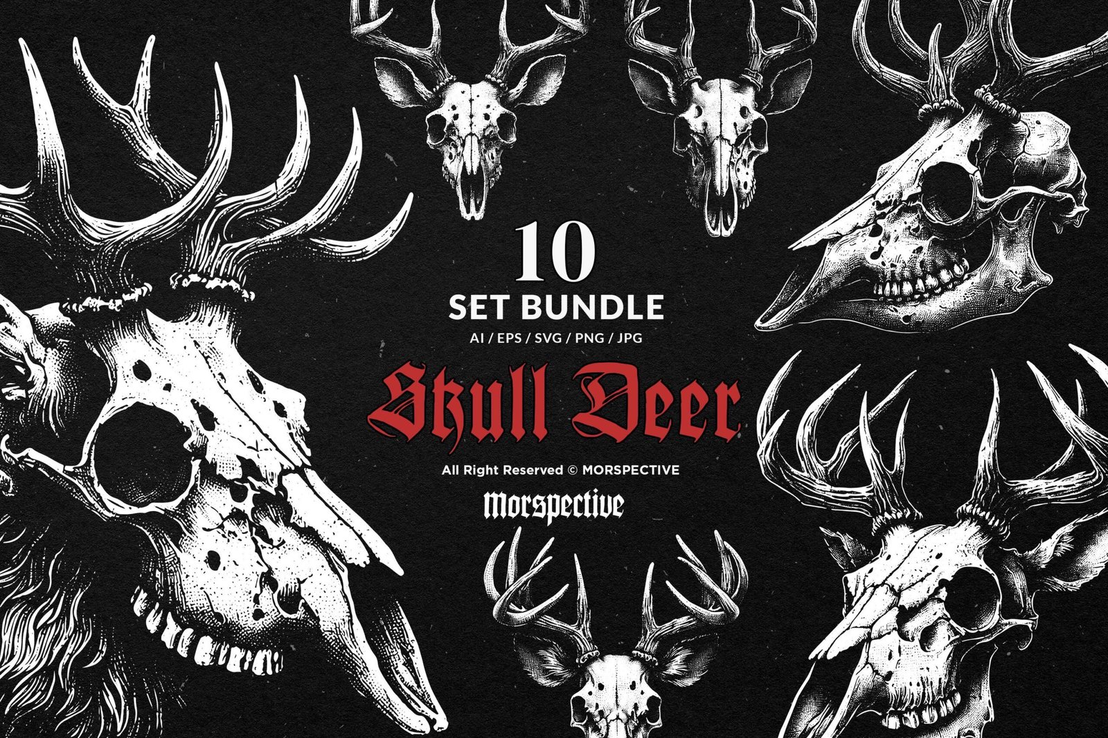 10 Bundle Dark Art Skull Deer 1 10 Bundle Dark Art Skull Deer