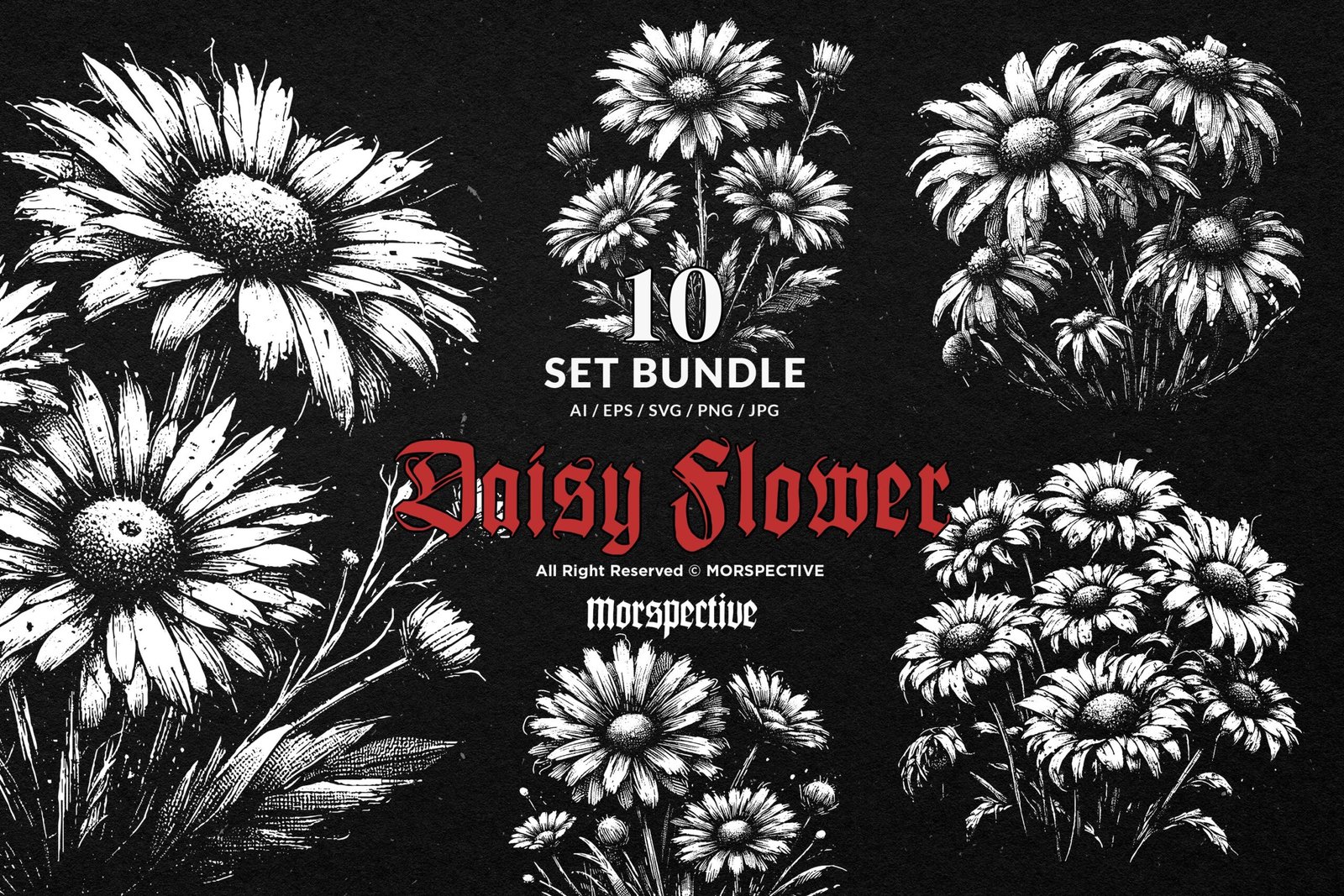 10 Bundle Dark Art Daisy Flower 1 10 Bundle Dark Art Daisy Flower