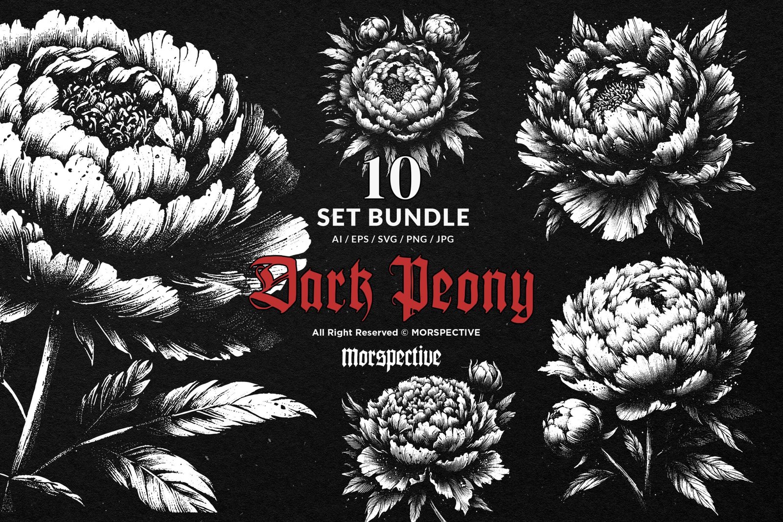 10 Bundle Dark Art Peony Flower 1 10 Bundle Dark Art Peony Flower