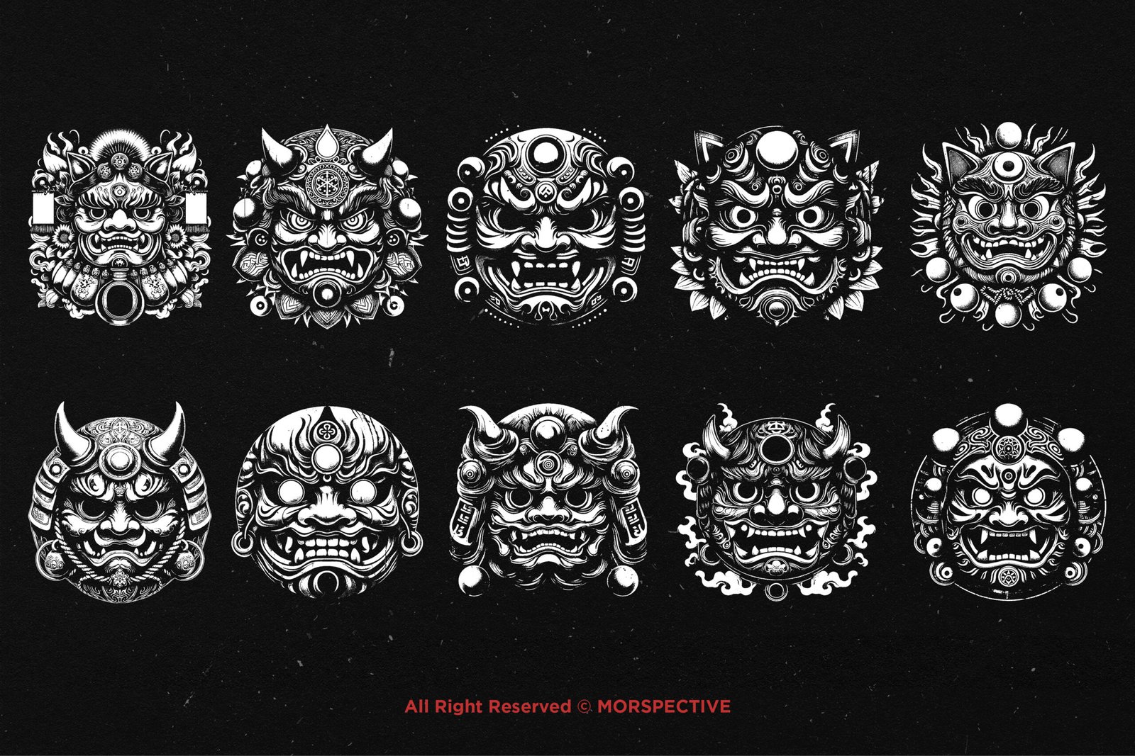 10 Bundle Dark Art Japanese Daruma Mask 5 10 Bundle Dark Art Japanese Daruma Mask - Image 5
