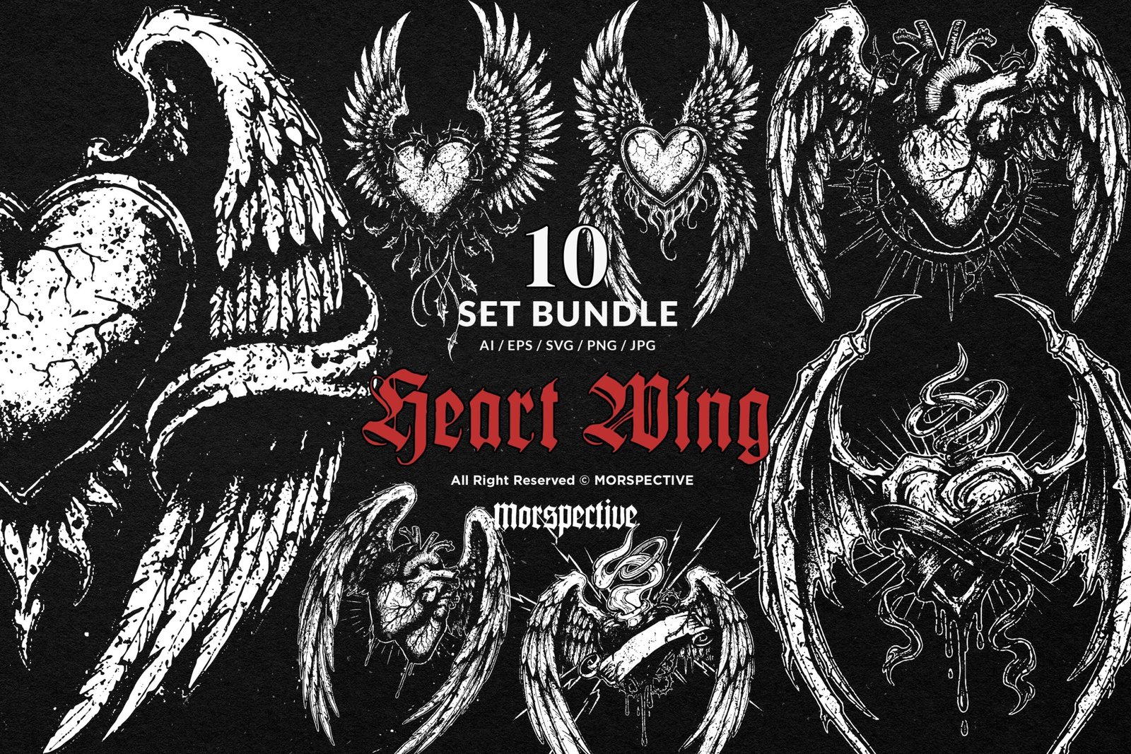 10 Bundle Dark Art Heart Wing 1 10 Bundle Dark Art Heart Wing