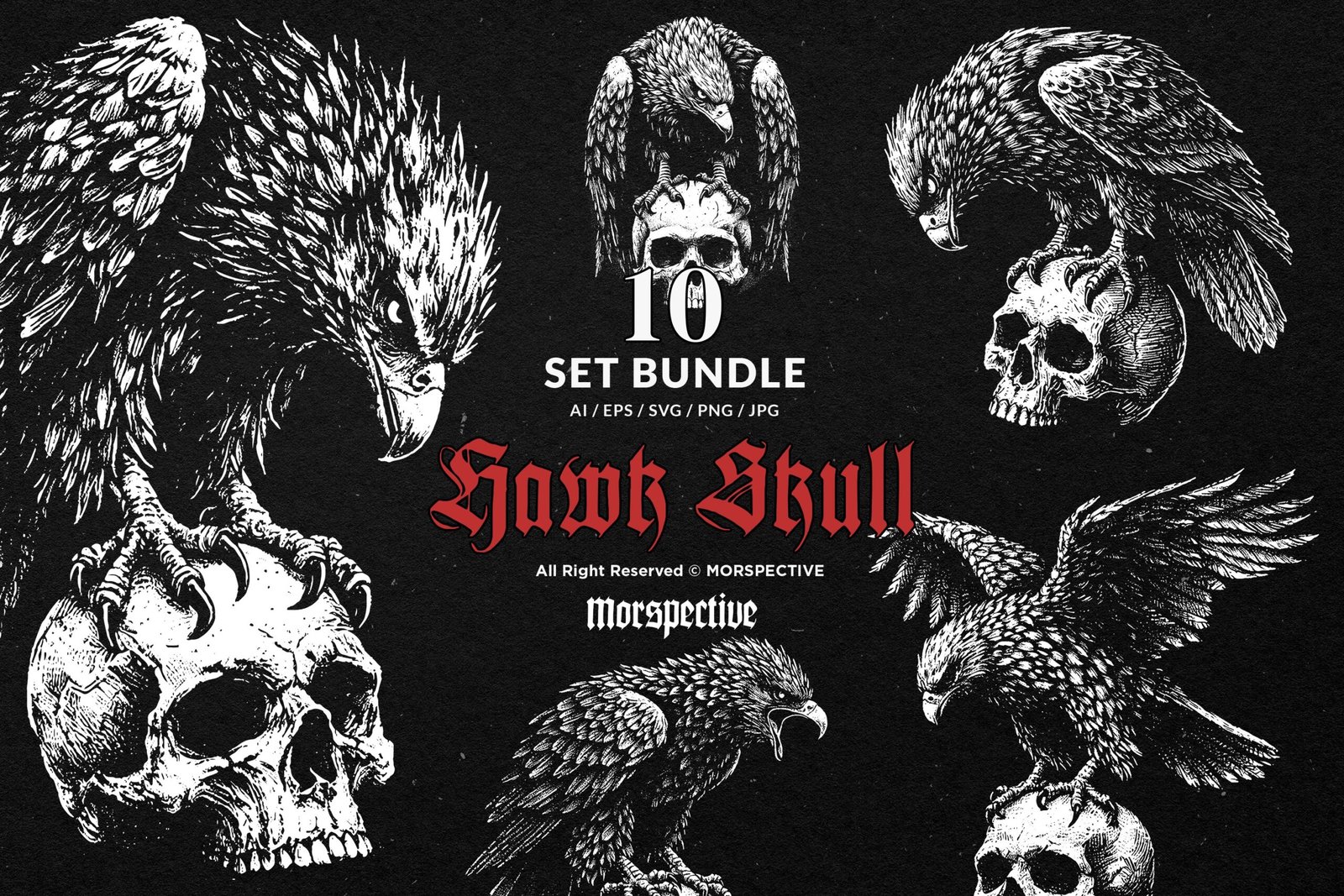 10 Bundle Dark Art Hawk Skull 1 10 Bundle Dark Art Hawk Skull