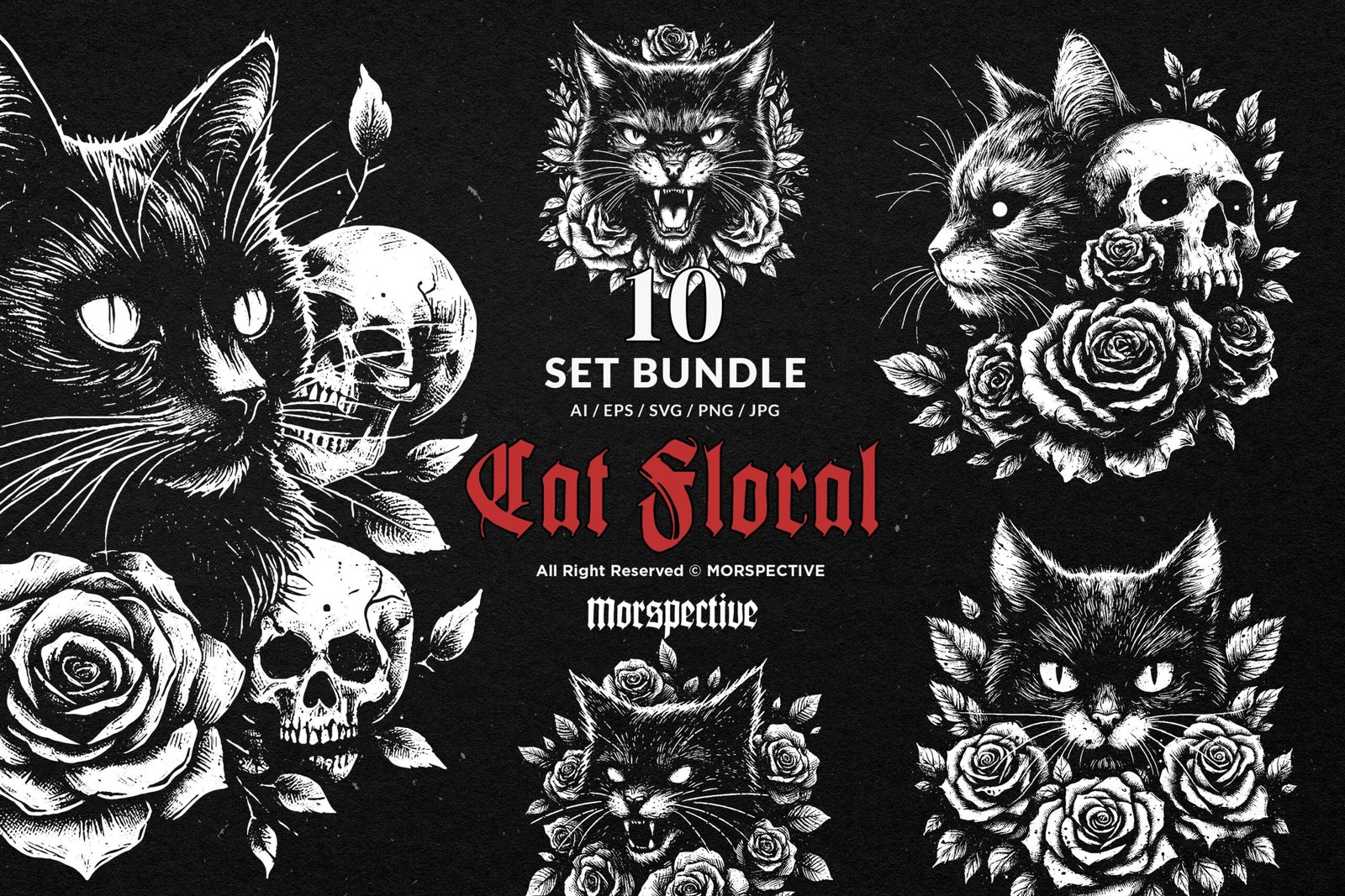 10 Bundle Dark Art Cat Floral 1 10 Bundle Dark Art Cat Floral