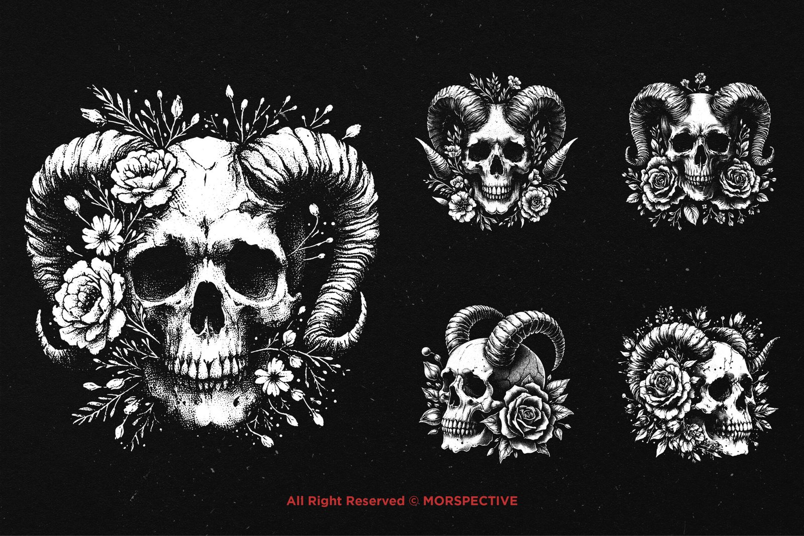 10 Bundle Dark Art Skull Floral Horn 3 10 Bundle Dark Art Skull Floral Horn - Image 3
