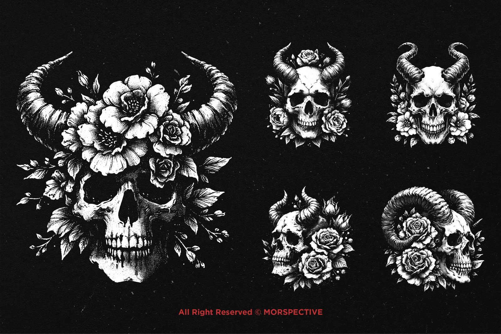 10 Bundle Dark Art Skull Floral Horn 4 10 Bundle Dark Art Skull Floral Horn - Image 4